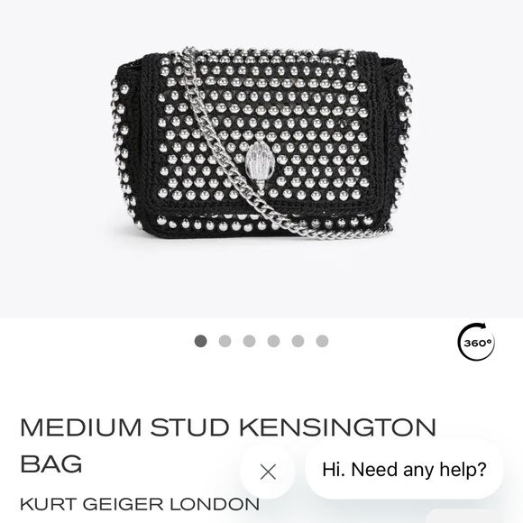 Kurt Geiger London Medium Crochet Kensington Black Silver Studs Chain Strap - Picture 6 of 10
